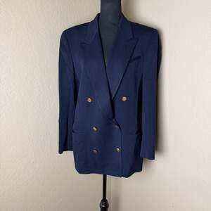 Vintage Augustus Navy Blue Pure Wool Blazer 10 Double Breasted Gold Button USA